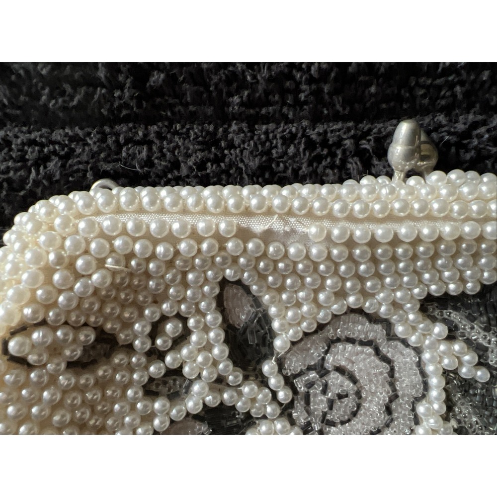 Vintage Made in Japan Faux Pearl & Gray Beaded Clutch Purse Evening Handbag Read - Picture 2 of 12